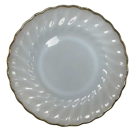 Fire King Dinnerware Swirl Salad Plates Milk Glass Gold Dessert Replacements Two - Picture 2 of 10